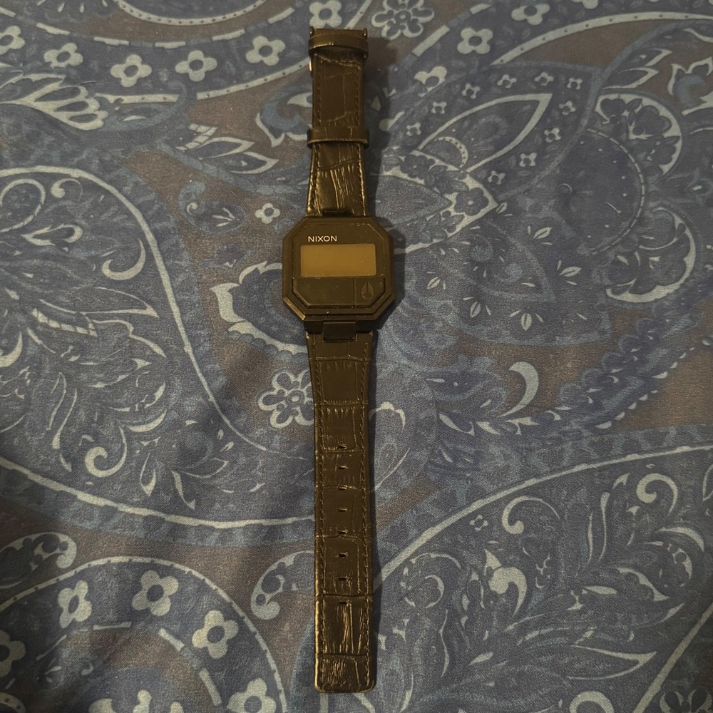 Nixon Robot Rock The Re Run Digital Watch Black Leather Band UNTESTED *READ*